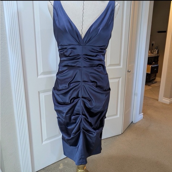 Xscape Navy Ruched Midi Dress - Picture 2 of 5